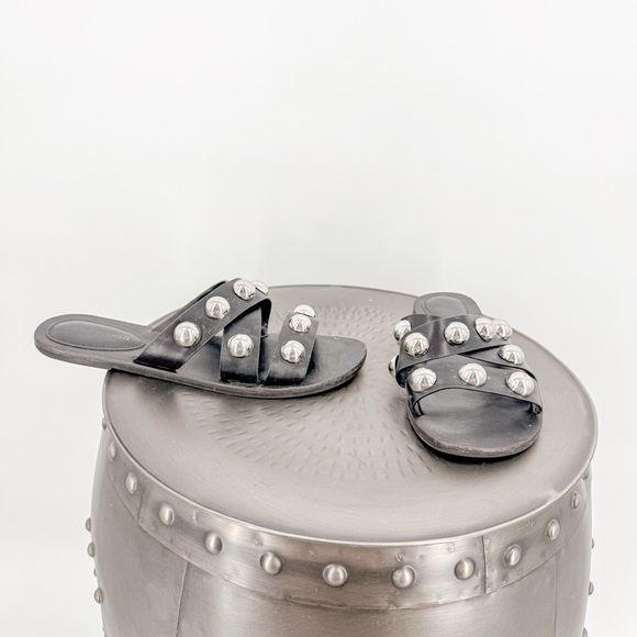 Marc Fisher Black and Silver Embellished Slide Sandals - Picture 2 of 4